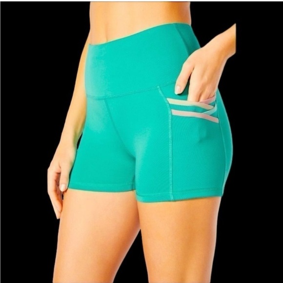 NWOT Marika Turquoise Athletic Shorts with 2 Pockets and Crisscross Details - Picture 1 of 5
